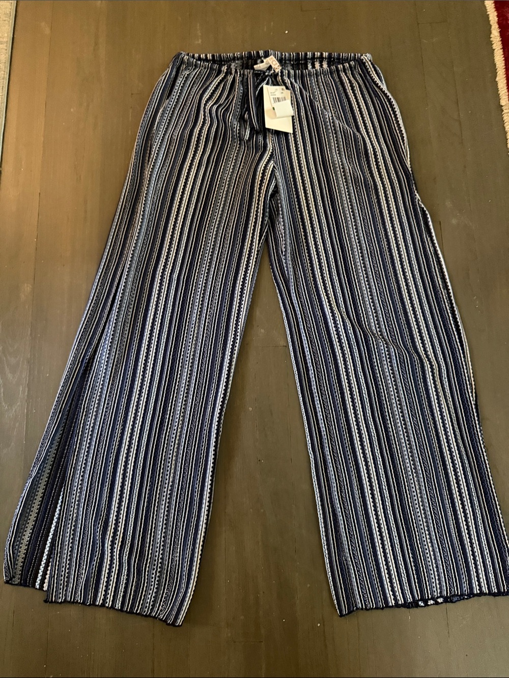 Navy and White Striped Drawstring Pants